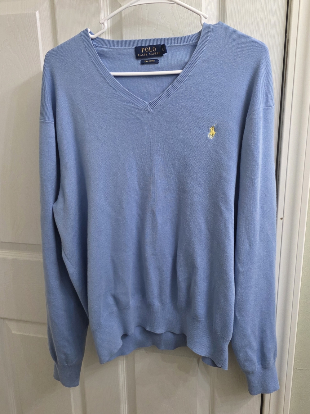 Ralph Lauren Light Blue V-Neck Sweater with Yellow Pony